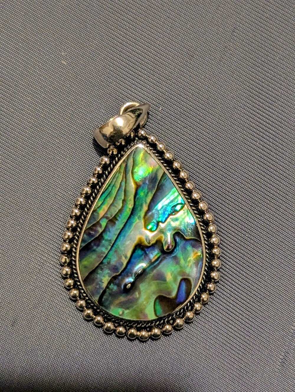 Abalone Teardrop Pendant Iridescent Green Blue